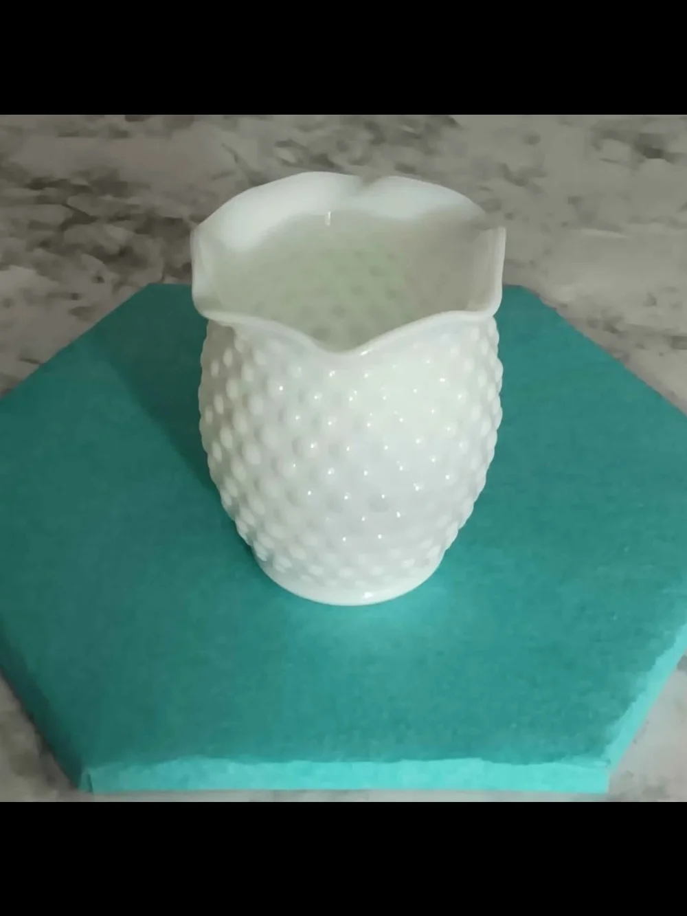 Vintage White Hobnail Milk Glass Ruffled Vase